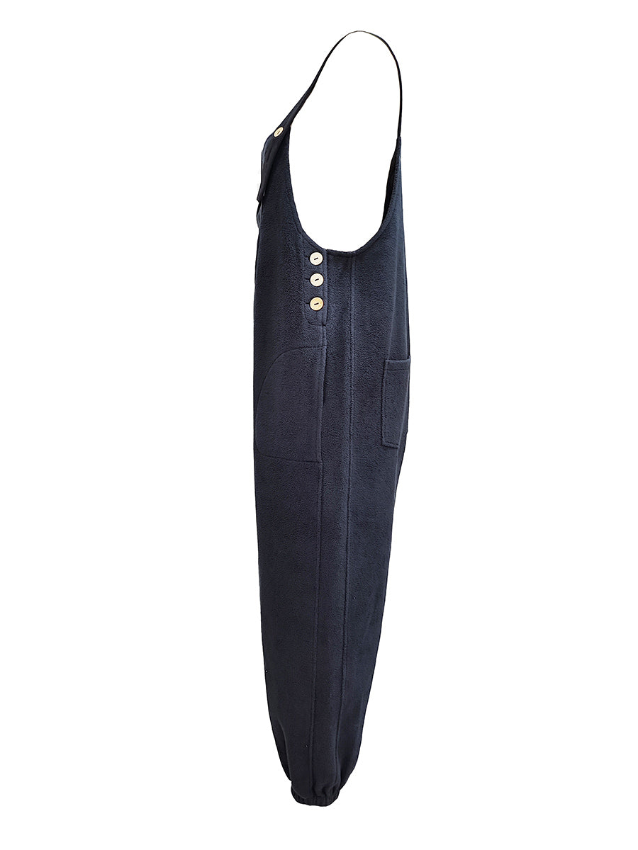 Fleece Dungarees for Women with Coconut Shell Buttons