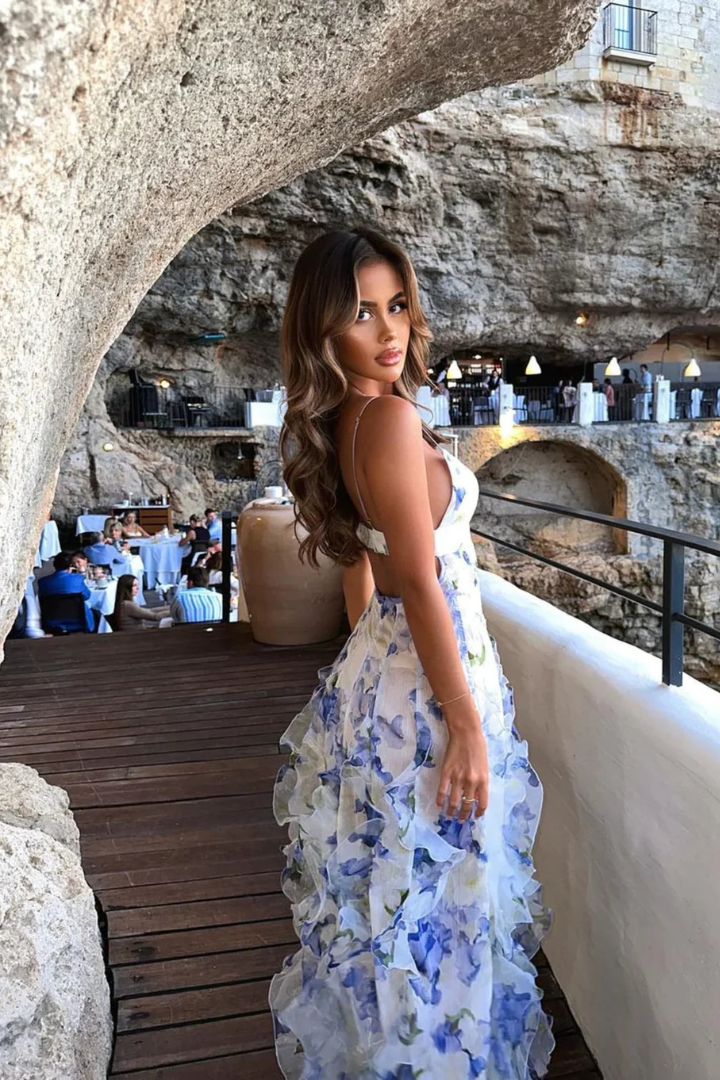 Noemi - Floral Print Spaghetti Straps Maxi Dress