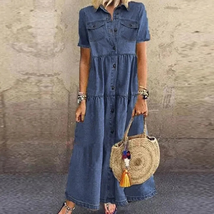 JOANA – BUTTON-DOWN TIERED MIDI DRESS