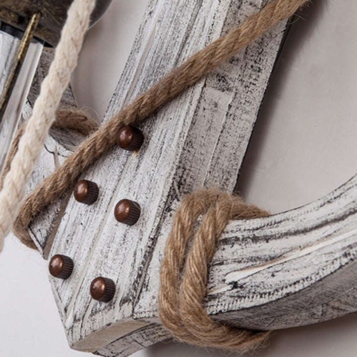 BowLift | Vintage Anchor LED Wall Light - Industrial Metal & Wood for Dining Room/Living Room