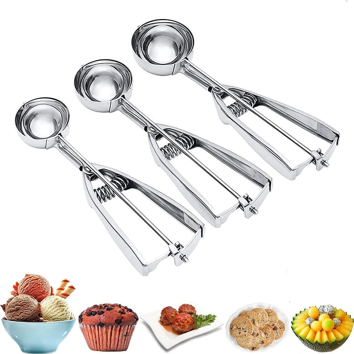 Azura | 3-Piece Set: Stainless Steel Cookie Scooper with Trigger