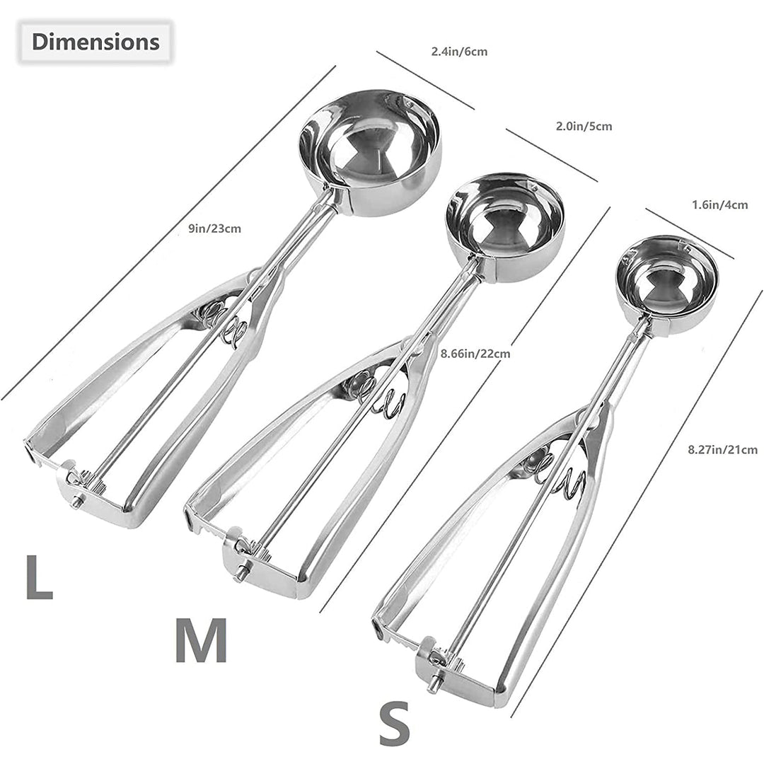 Azura | 3-Piece Set: Stainless Steel Cookie Scooper with Trigger