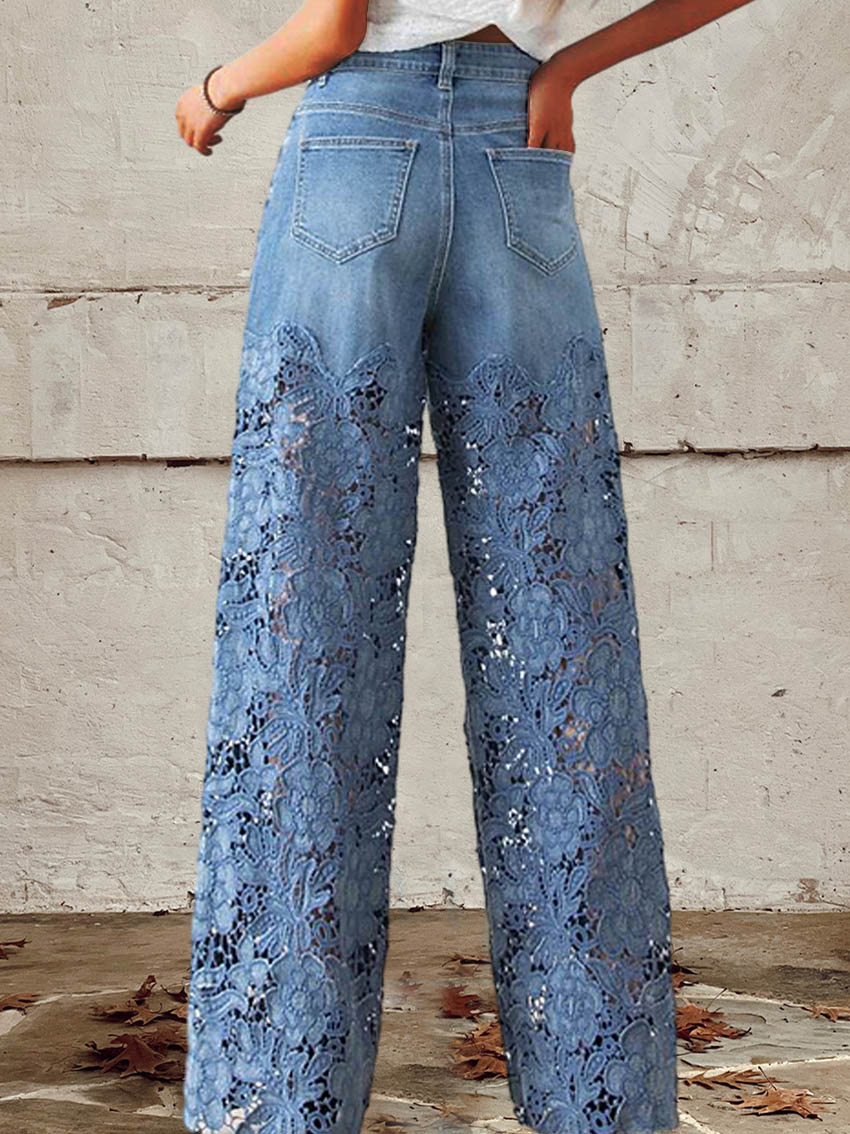 JULIANA – LACE ACCENT WIDE-LEG JEANS