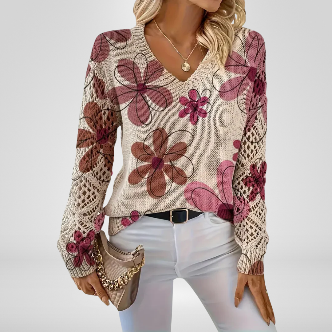 AVA – BLOOMING V-NECK KNIT SWEATER