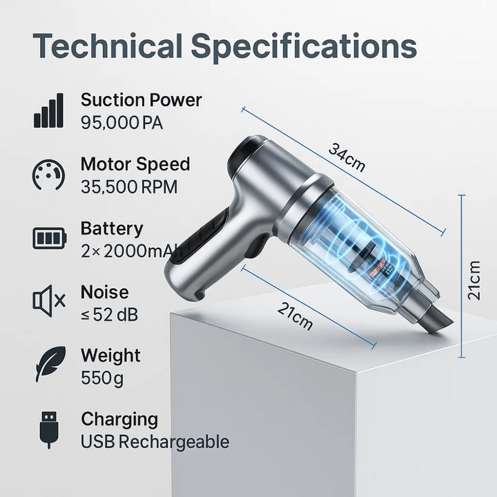 Azura | Car Vacuum Cleaner - Powerful and Compact Car Vac for Quick Cleaning