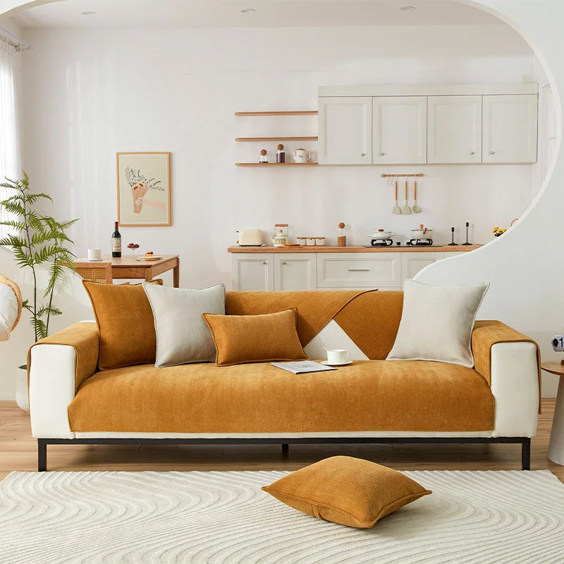 Herringbone Chenille Fabric Furniture Protector Sofa Cover | Bowlift