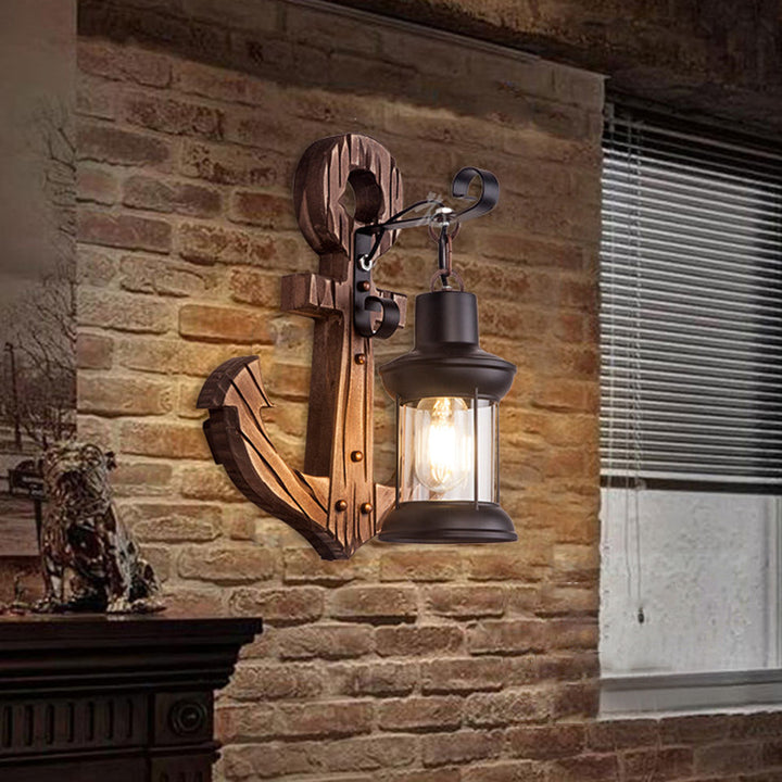 BowLift | Vintage Anchor LED Wall Light - Industrial Metal & Wood for Dining Room/Living Room