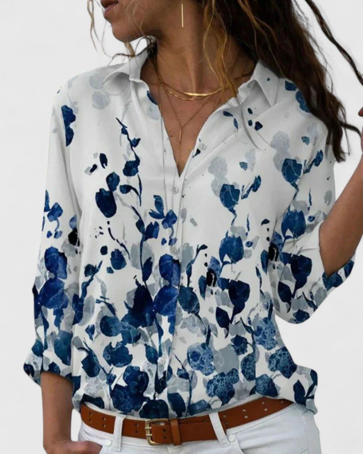 EMILY – INDIGO BLOOM BUTTON BLOUSE