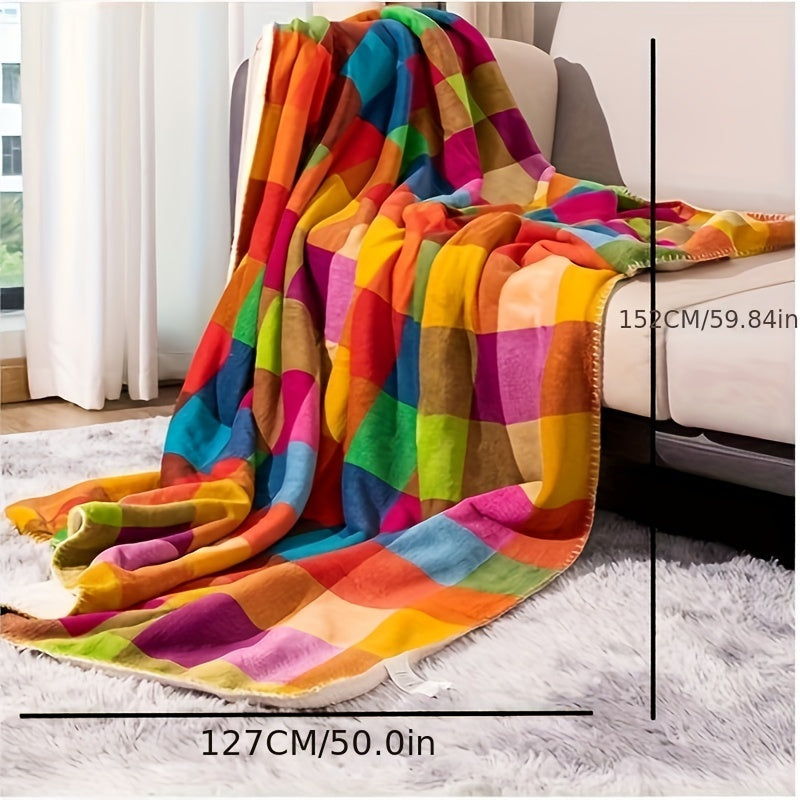 Azura | Coral fleece blanket – Reversible thick Sherpa blanket with a colorful checkered pattern