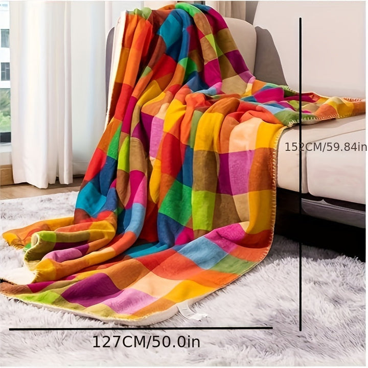 Azura | Coral fleece blanket – Reversible thick Sherpa blanket with a colorful checkered pattern