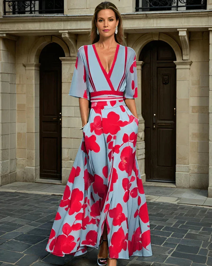 Elisa - Elegant Wrap Maxi Dress with Flowers