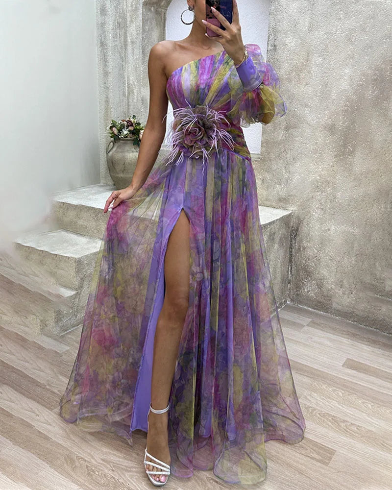 Cecelia | Elegant One-Sleeve Split Dress