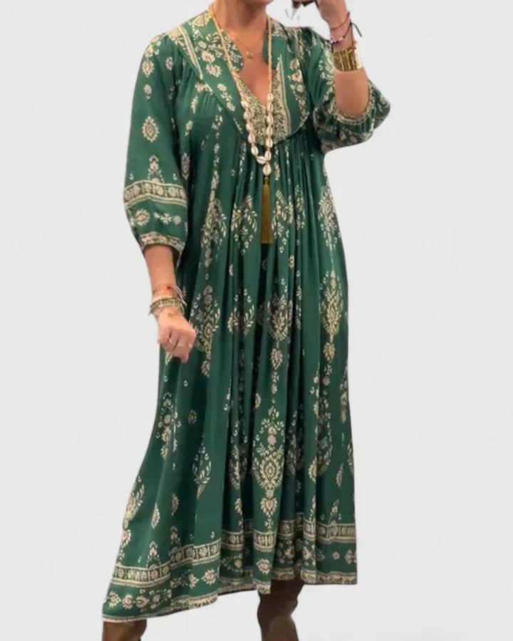 CLAIRE – BOHEMIAN V-NECK MAXI DRESS