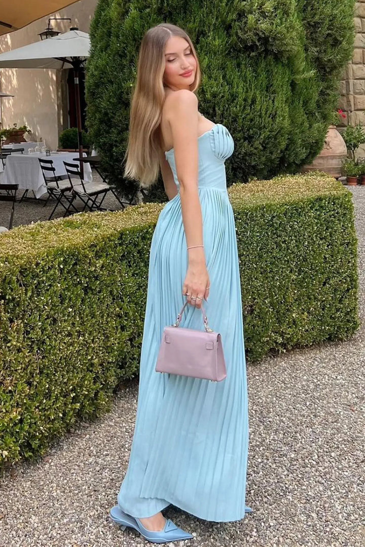 Vivian | Stunning Flowy Pleated Strapless Maxi Dress