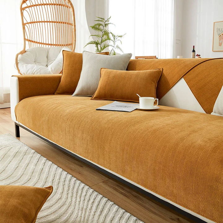 Herringbone Chenille Fabric Furniture Protector Sofa Cover | Bowlift