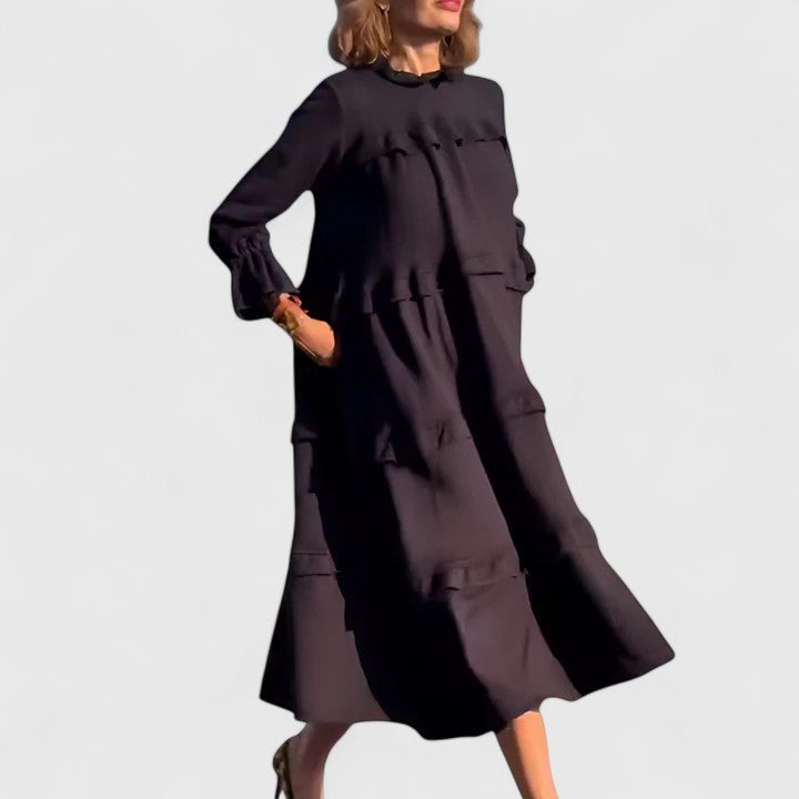 STACEY – RUFFLED TIERED MIDI DRESS