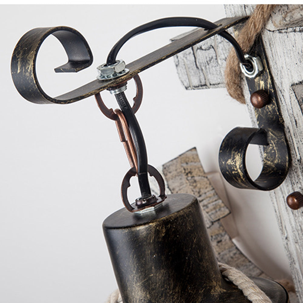 BowLift | Vintage Anchor LED Wall Light - Industrial Metal & Wood for Dining Room/Living Room