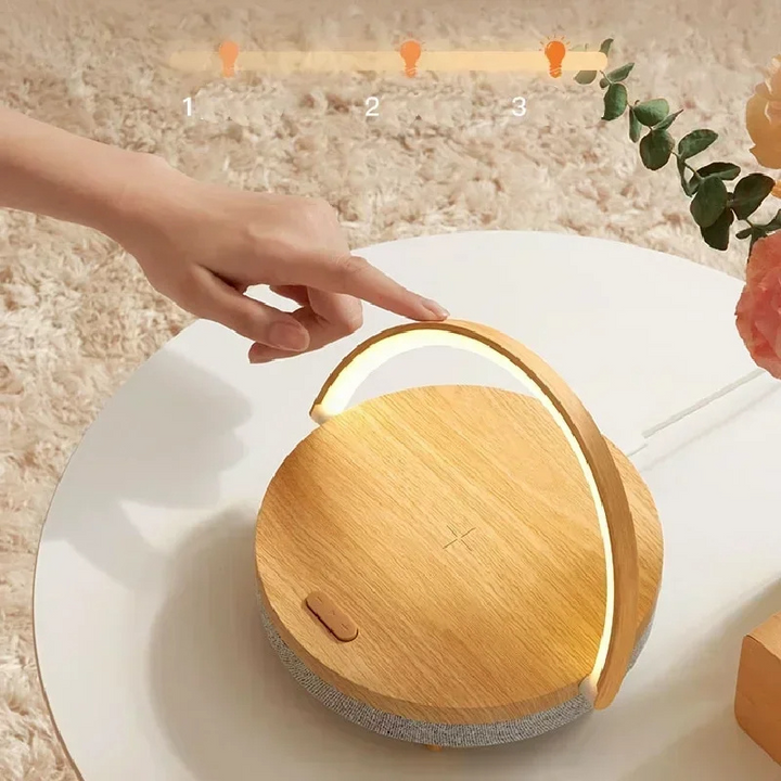 BowLift | Multifunctional Wooden Table Lamp with Bluetooth Speaker & Wireless Charger