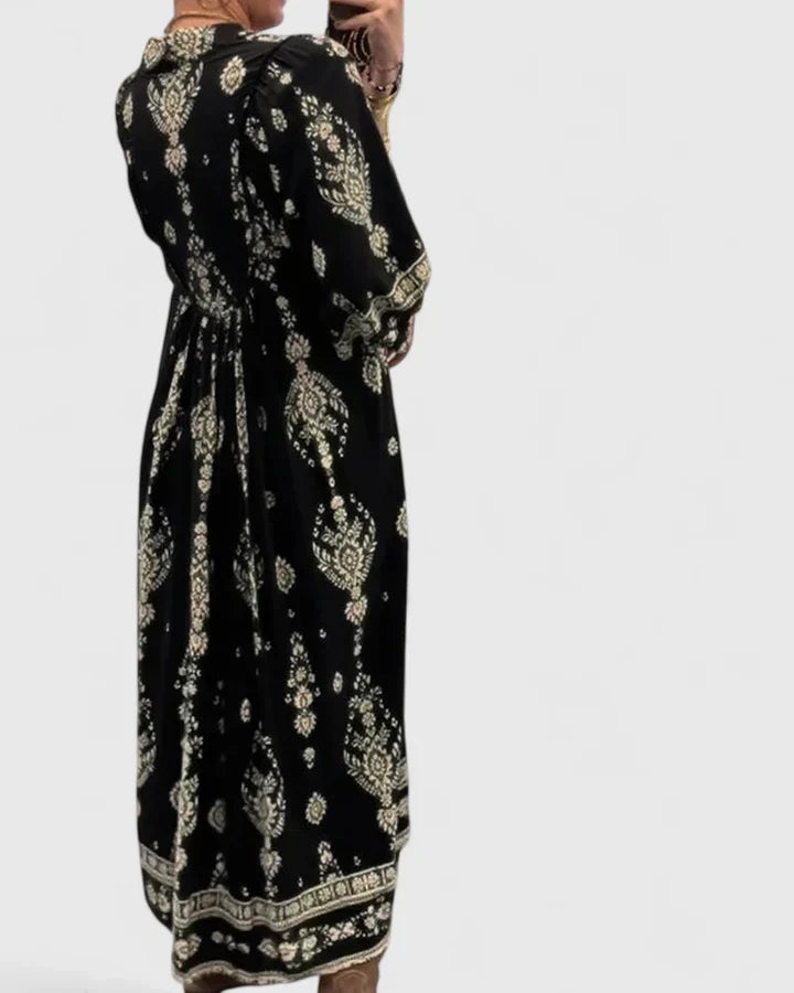 CLAIRE – BOHEMIAN V-NECK MAXI DRESS
