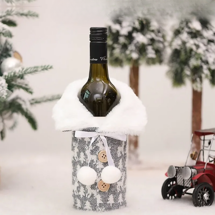 Christmas bottle cover with fur collar – festive cover for wine bottles, gnome decoration for Christmas, perfect as gift wrapping | Azura