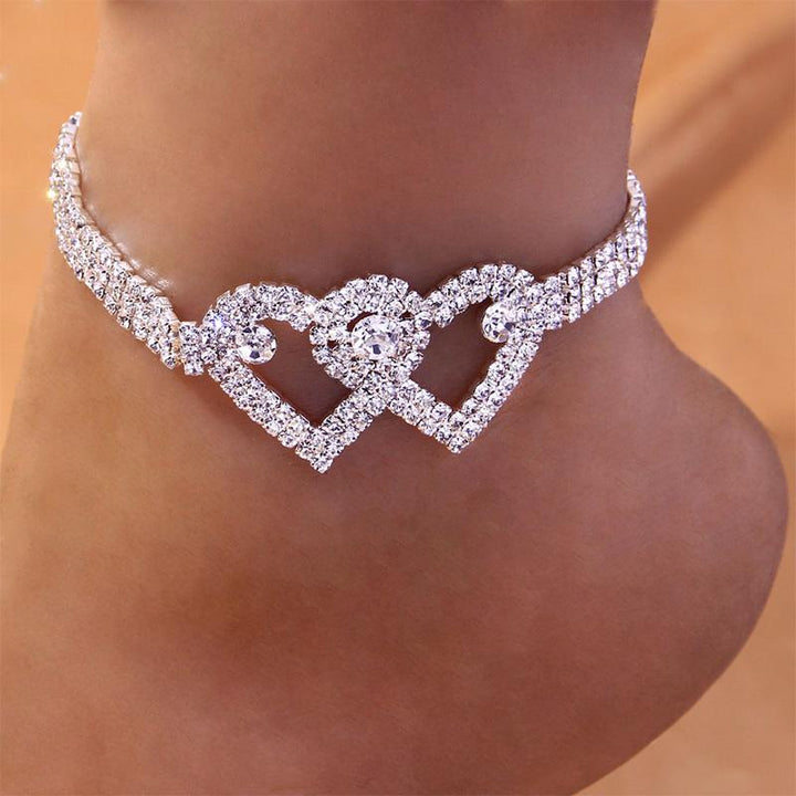 Azura | Fashion Rhinestone Double Heart Anklet