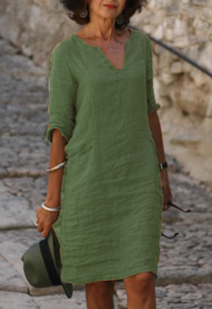 Elvy™ - Sleek V-Neck Dress
