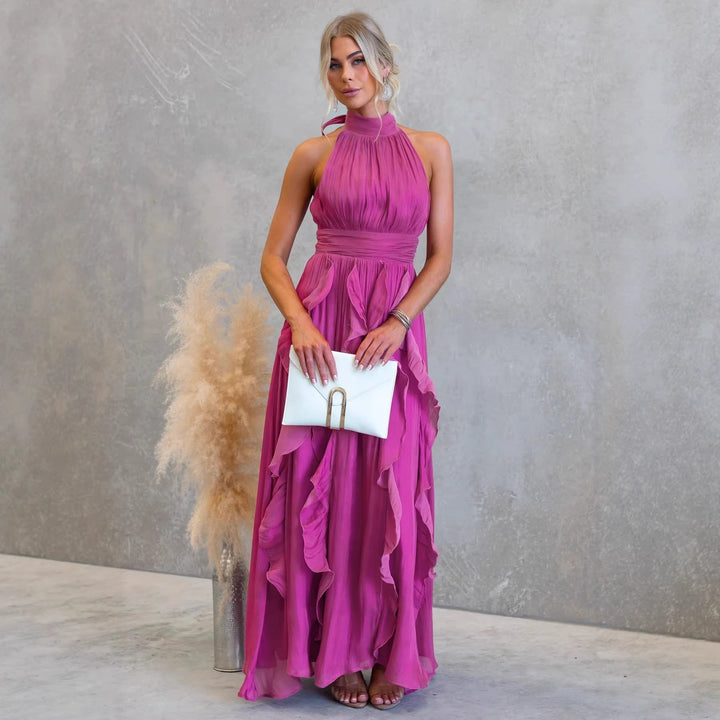Celestia Ruffled Halter Maxi Dress