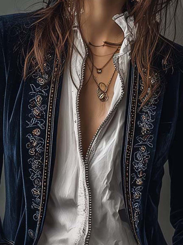 Lavinia™ | Elegant Velvet Jacket with Refined Embroidery