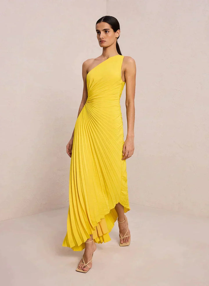 Sylviana - One Shoulder Pleated Midi Dress