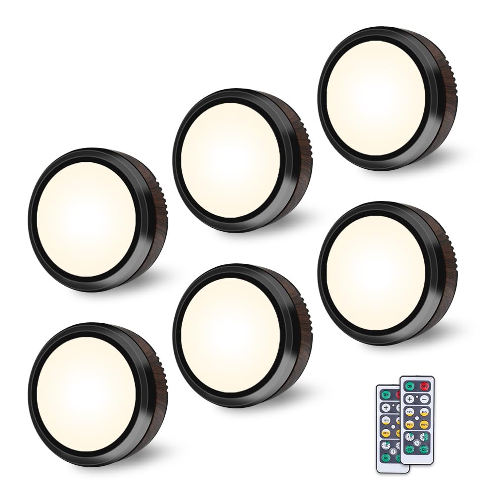 Azura | Leastyle Remote Control Led Puck Light, dimmable battery-operated Under Cabinet Light - 6 Pack Natural White