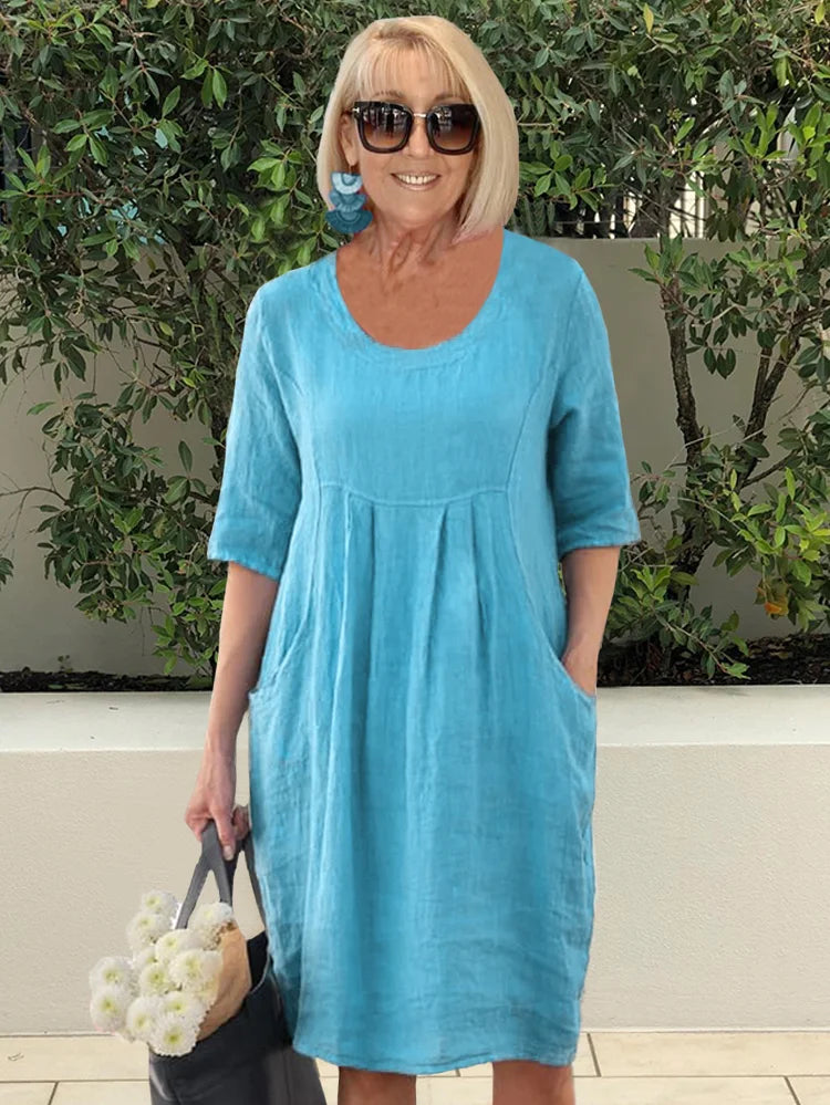 Noara - Casual Cotton Pocket Tunic Dress