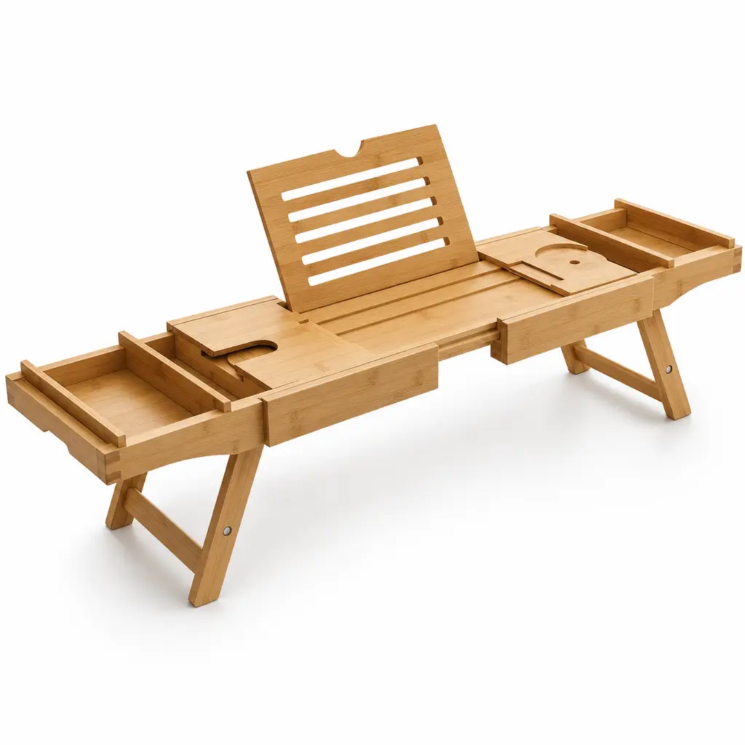BowLift | Expandable Bamboo Bathtub/ Caddy Tray with Stands