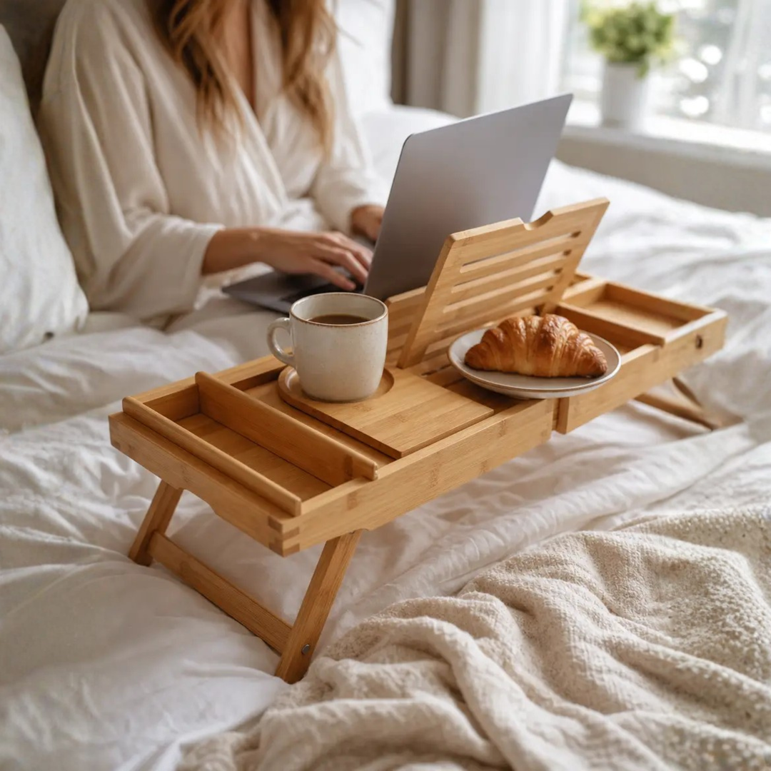 BowLift | Expandable Bamboo Bathtub/ Caddy Tray with Stands