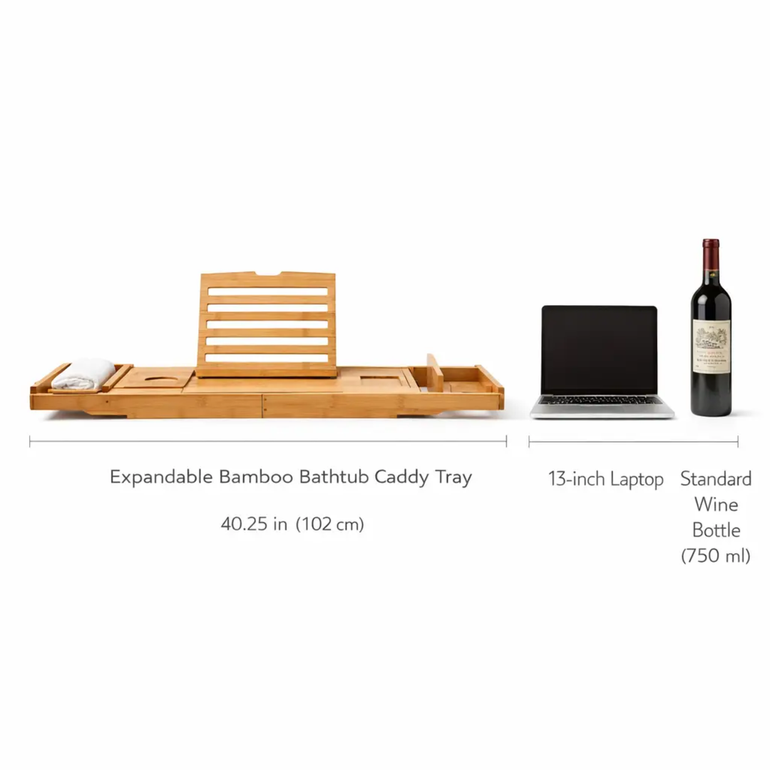 BowLift | Expandable Bamboo Bathtub/ Caddy Tray with Stands