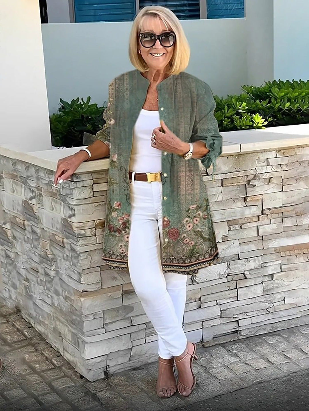 Florabel - Bow Sleeve Printed Cotton Jacket