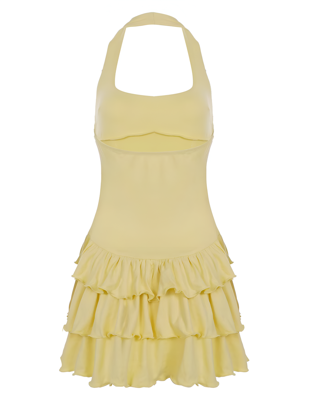 Women's Mini Halter Neck Ruffle Hem Bodycon Summer Dress