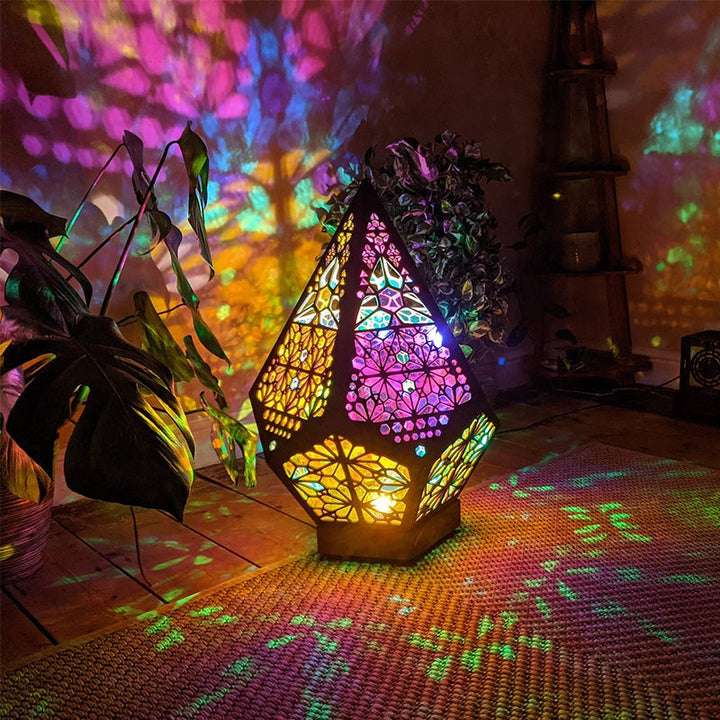 Bohemian Polar Star Wooden Floor Lamp, LED Colorful Star Projector | Bowlift