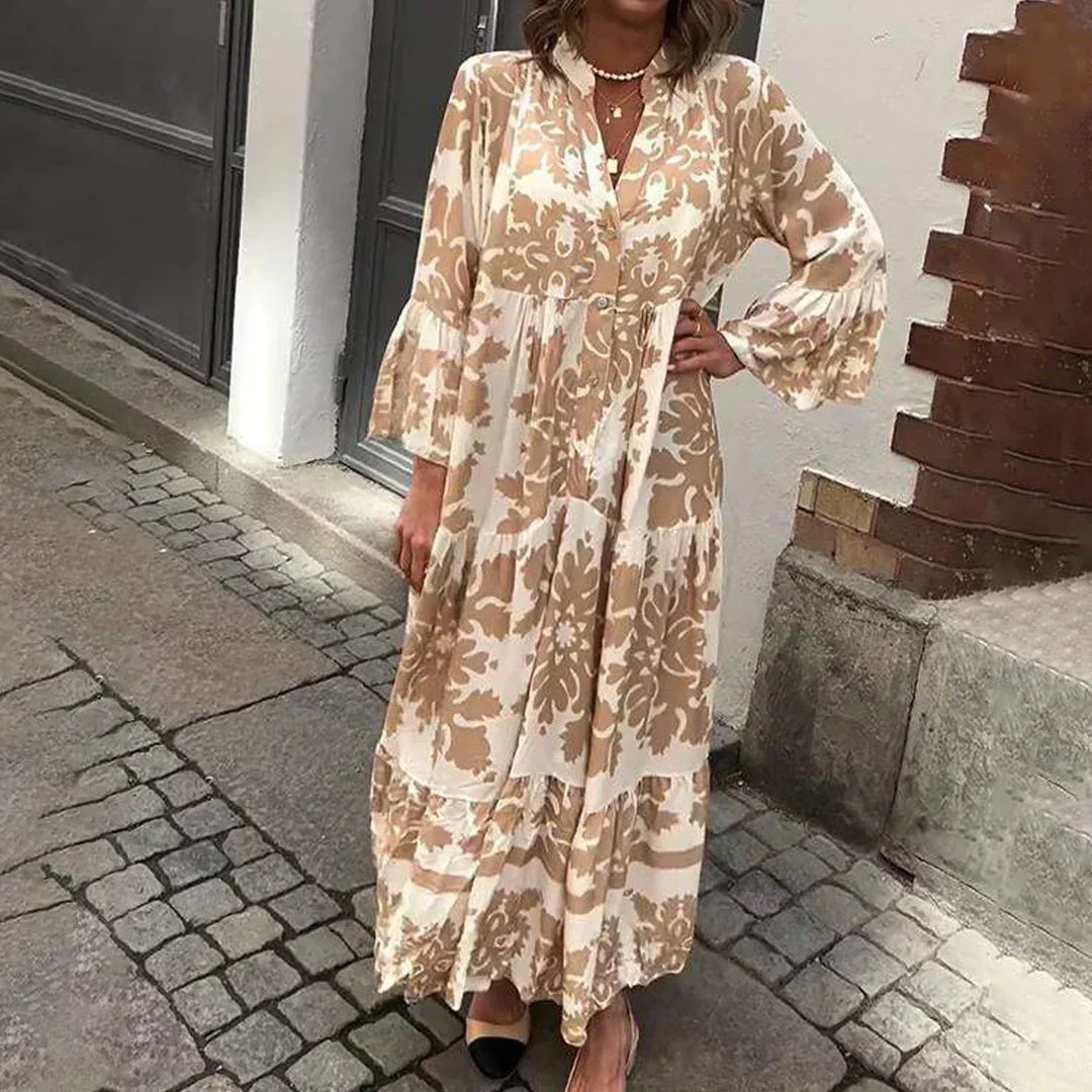 Kate | Women's Boho Printed Long Sleeve Midi Dress