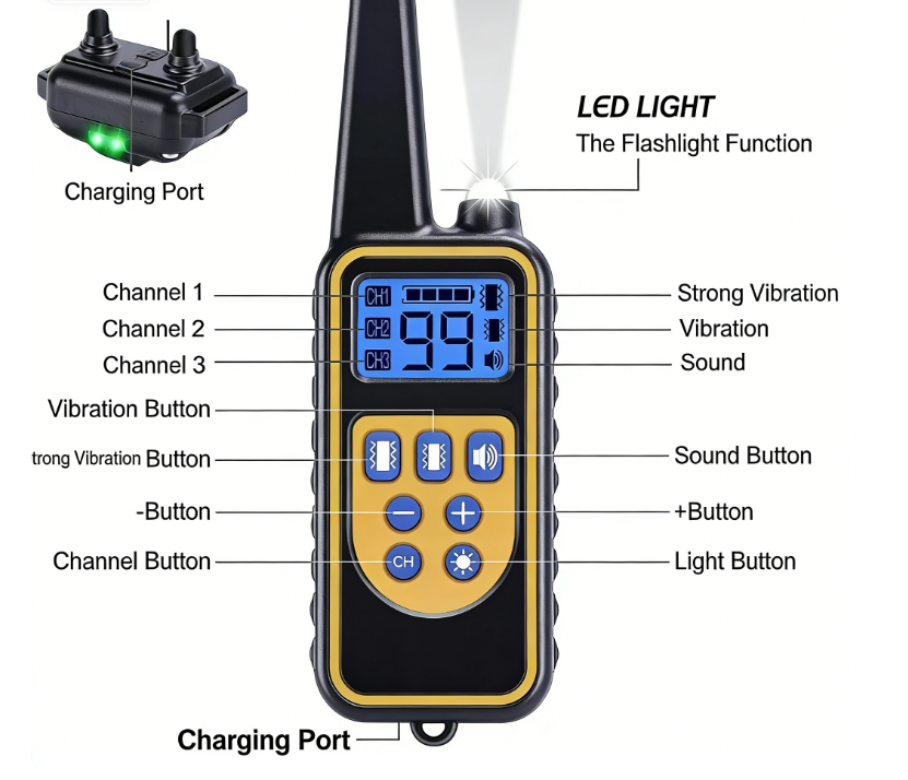 Azura | 800M Rechargeable Electric Dog Training Collar | Waterproof, Remote Control & Ideal for Effective Dog Training