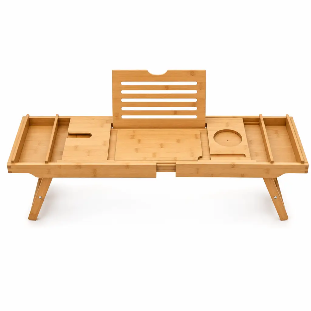BowLift | Expandable Bamboo Bathtub/ Caddy Tray with Stands
