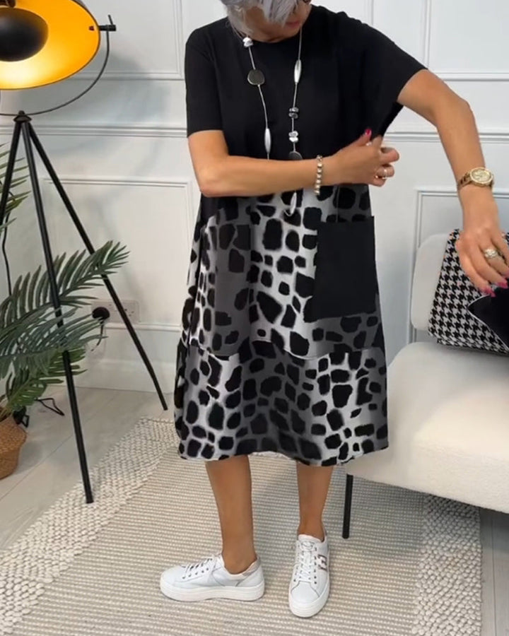 Allison - Stylish Short Sleeve Leopard Print Midi Dress