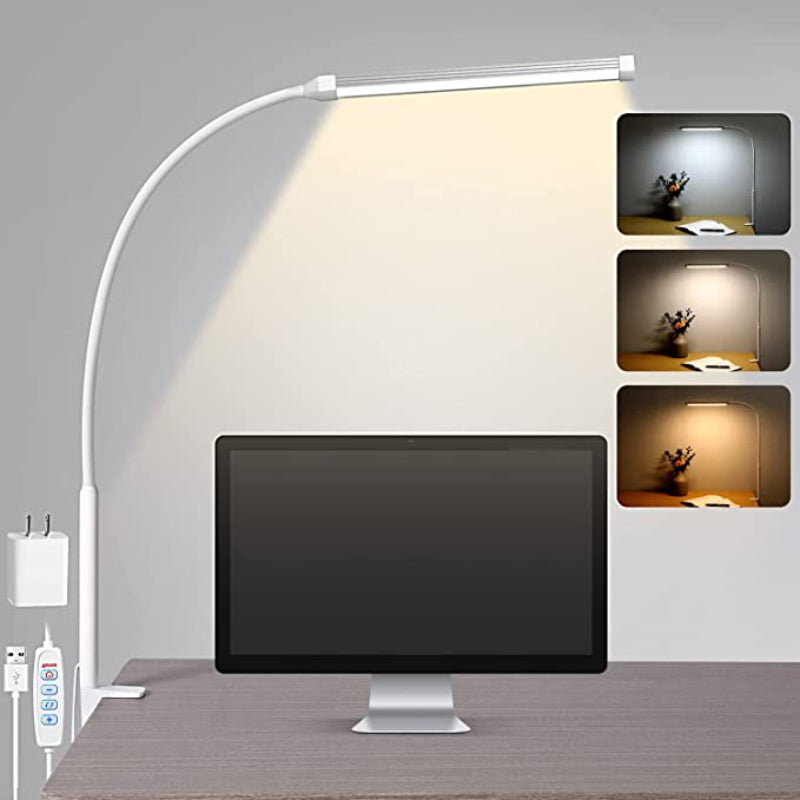 BowLift | LED Desk Lamp - Eye-Friendly Desk Lamp with Clamp, Flexible Swing Arm, 3 Modes, 10 Brightness Levels, USB Adapter