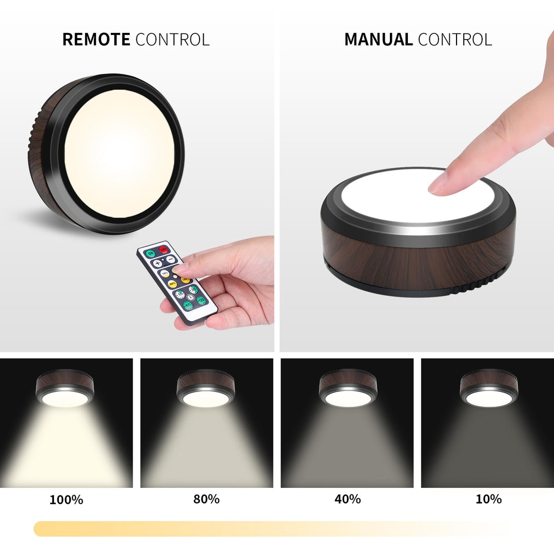Azura | Leastyle Remote Control Led Puck Light, dimmable battery-operated Under Cabinet Light - 6 Pack Natural White