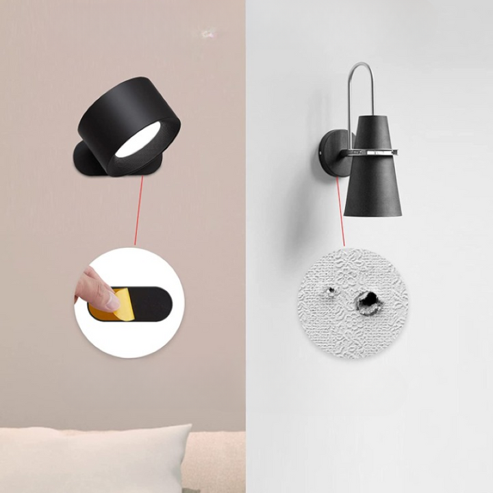 BowLift | LED Wall Lights, Wall-mounted Lamps with Rechargeable Battery, 3 Color Temperatures & 3 Brightness Levels, 360° Rotatable Magnetic Ball, Wireless Wall Lights for Study, Reading, Nightstand