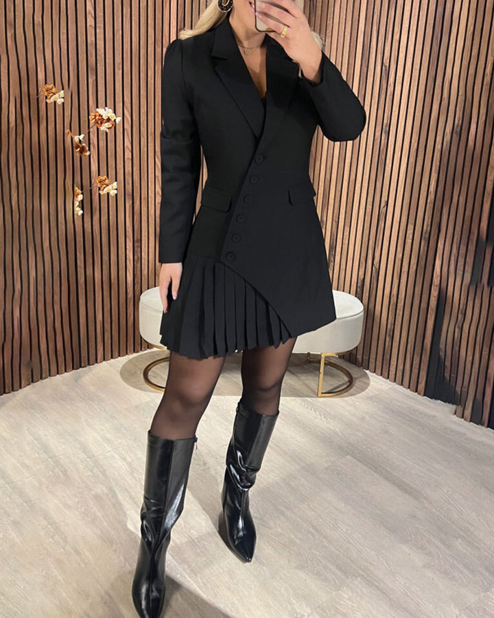 Ally™ | Solid-Color Dress with Lapels & Blazer Style