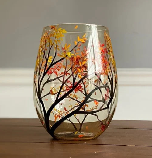 Azura | Hand Painted Four Seasons Tree Wine Glasses | Unique Art