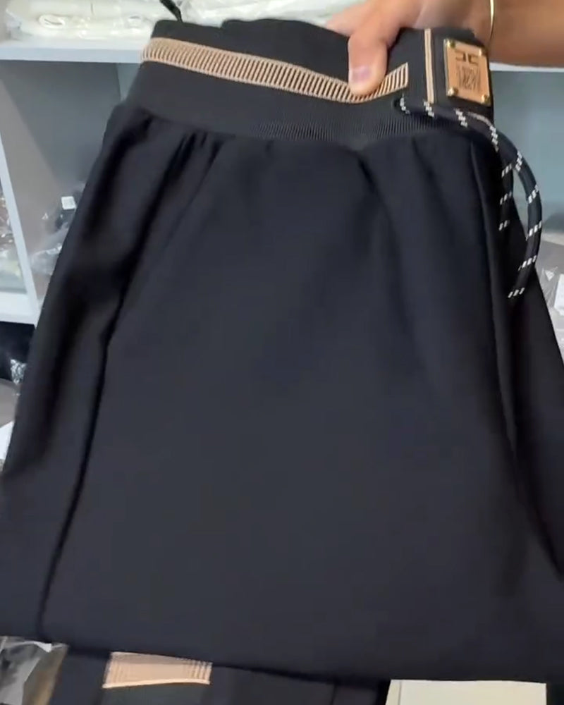 Elegant Pants with Drawstring and Elastic Waist