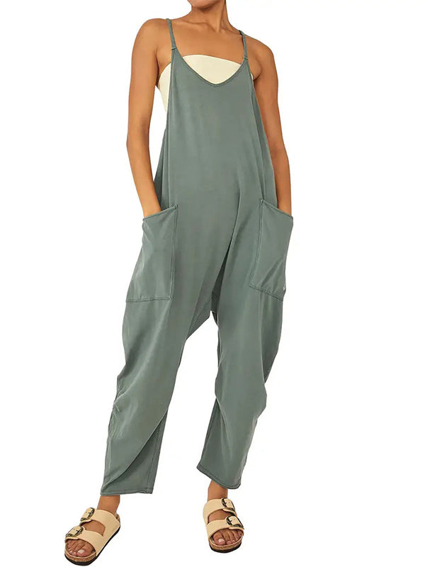 Casual Dungaree Jumpsuit with Large Pockets