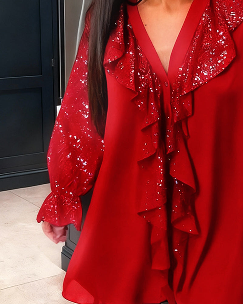 Loose Solid Color Blouses with Ruffles