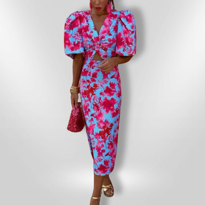 Elegant Midi Dress with Voluminous Sleeves